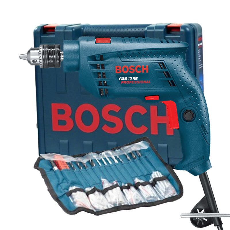 [苏宁自营]博世(BOSCH)电钻家用 10mm冲击钻正反转 博世电钻套装GSB 10RE SET图片