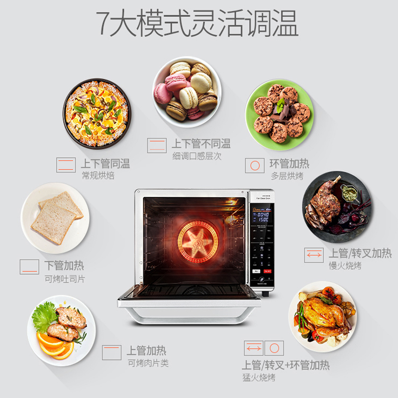 长帝(Changdi)电烤箱 CRWF32KE 32L智能空气烤箱 工业级全景风烤 搪瓷内胆 旋转烤叉 专业级烘焙电烤箱