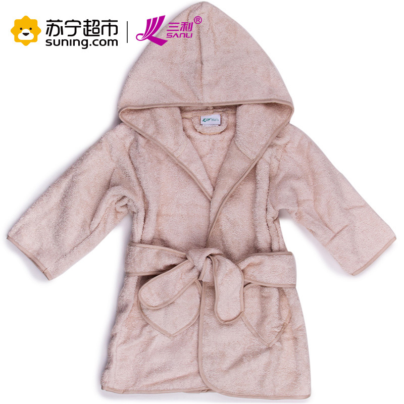三利 有机棉儿童浴袍 A类安全标准婴幼儿用品 连帽系带式纯棉洗澡浴衣