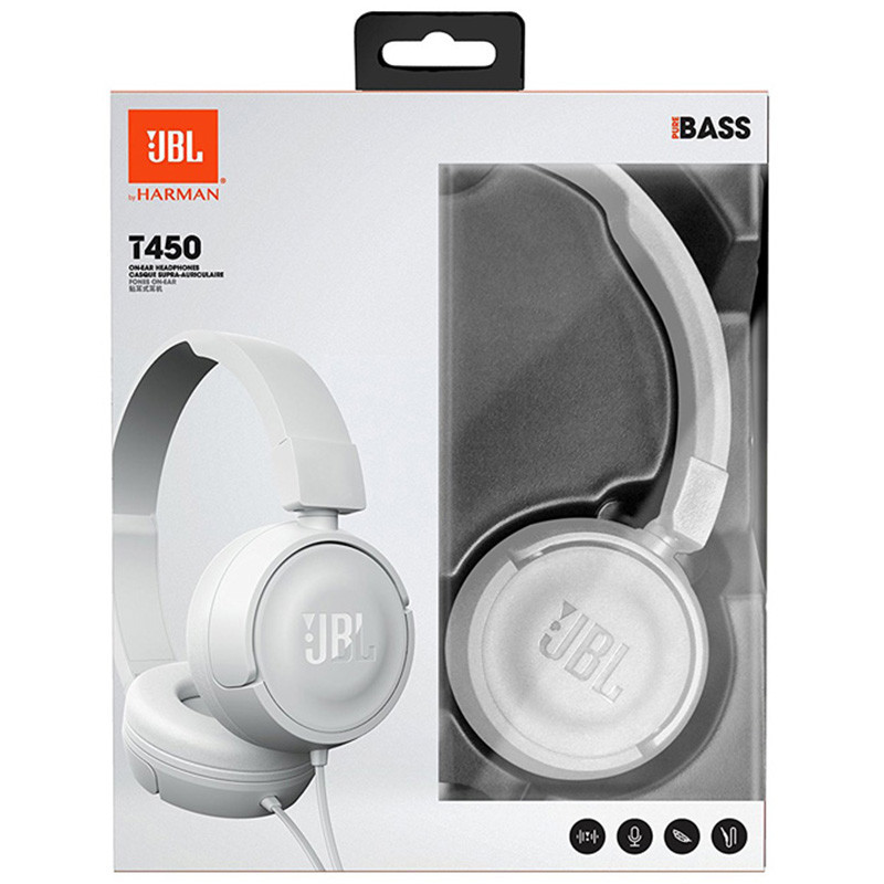 新品 JBL T450头戴音乐耳机安卓苹果通用线控耳机-白色