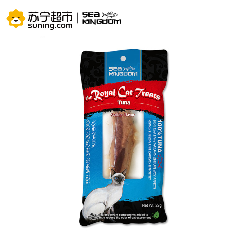 海鲜王国(Sea Kingdom)宠物猫咪猫零食-金枪鱼条(扇贝味)22g