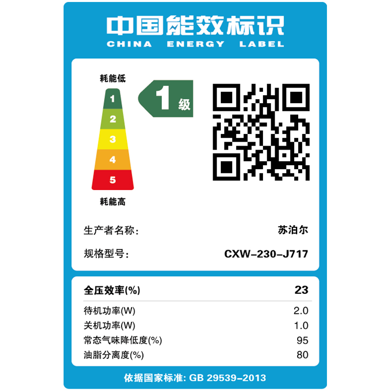 苏泊尔(SUPOR) CXW-230-J717抽吸油烟机 侧吸式油烟机 双翼静吸 智旋干洗 LED触控