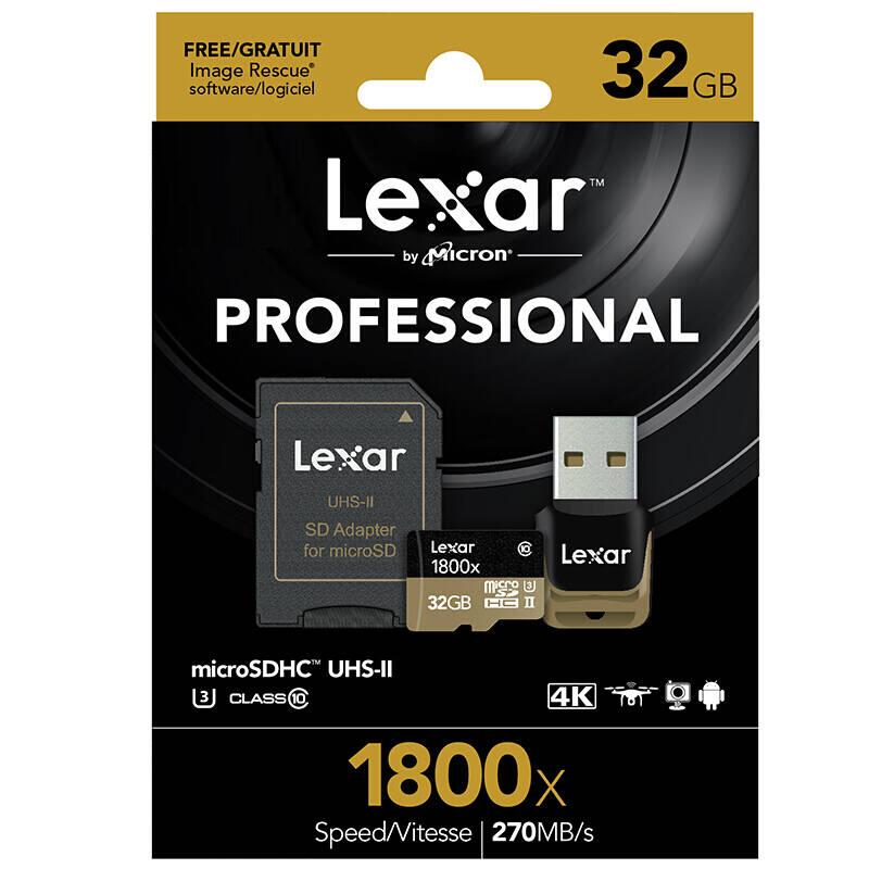 雷克沙(Lexar)TF卡 32GB 1800X 270MB/s大疆无人机 Gopro运动相机 手机存储卡(配读卡器)