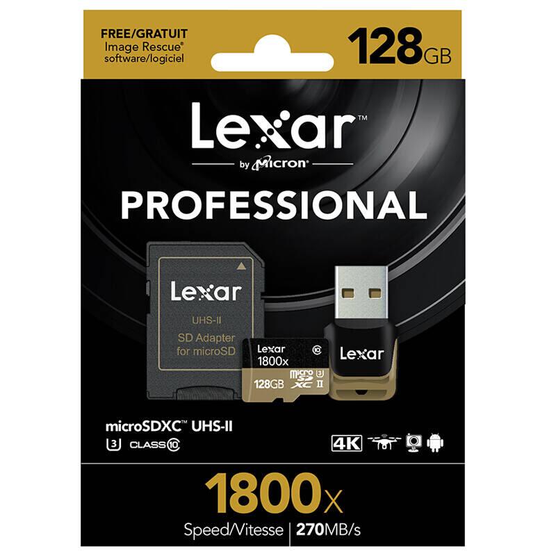 雷克沙(Lexar)TF卡 128GB 1800X 270MB/s大疆无人机 Gopro运动相机 手机存储卡(配读卡器)