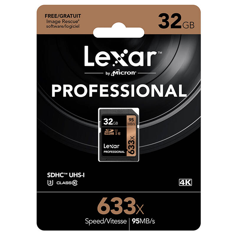 雷克沙Lexar SD卡32GB 633X读95MB/s写20MB/s相机存储卡