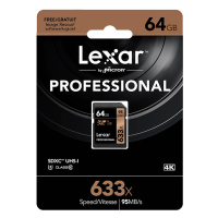 雷克沙Lexar SD卡64GB 633X读95MB/s写20MB/s相机存储卡