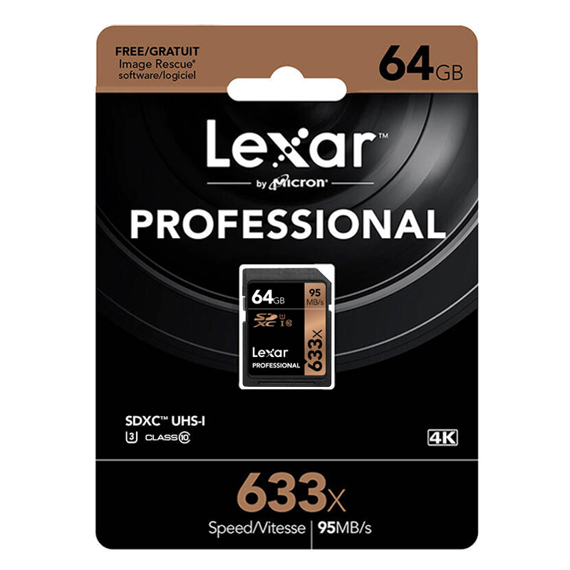 雷克沙Lexar SD卡64GB 633X读95MB/s写20MB/s相机存储卡