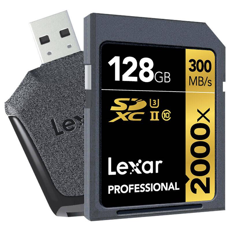雷克沙(Lexar)SD卡 128GB 2000X读300MB/s写260MB/s相机存储卡(配读卡器USB3.0)