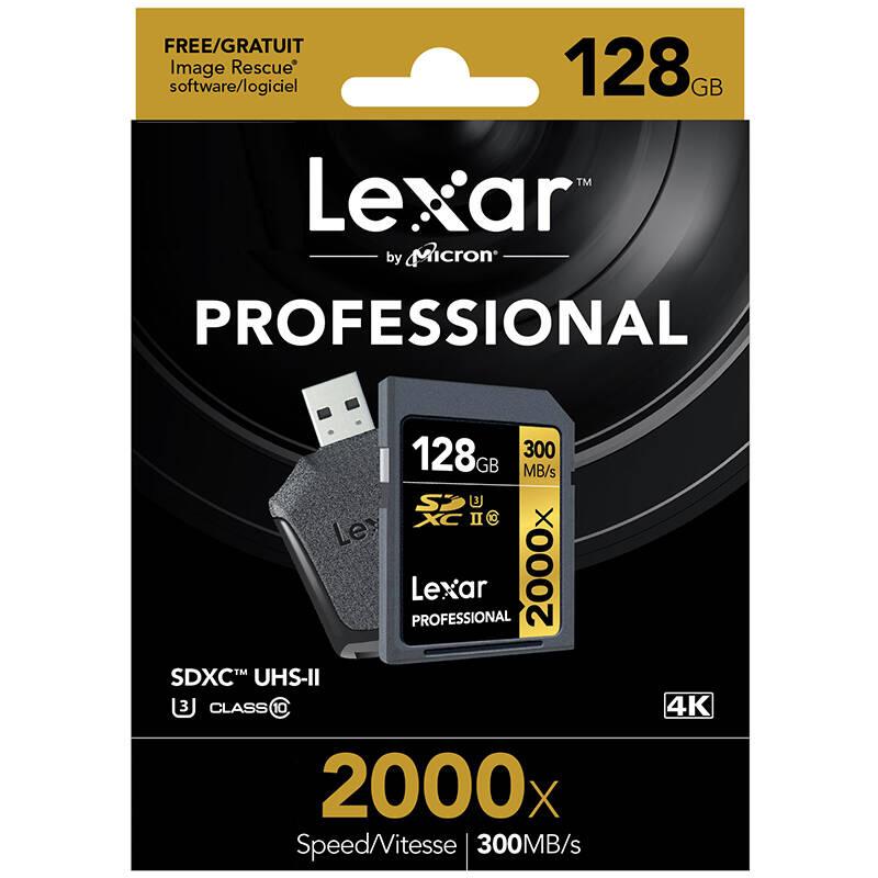 雷克沙(Lexar)SD卡 128GB 2000X读300MB/s写260MB/s相机存储卡(配读卡器USB3.0)