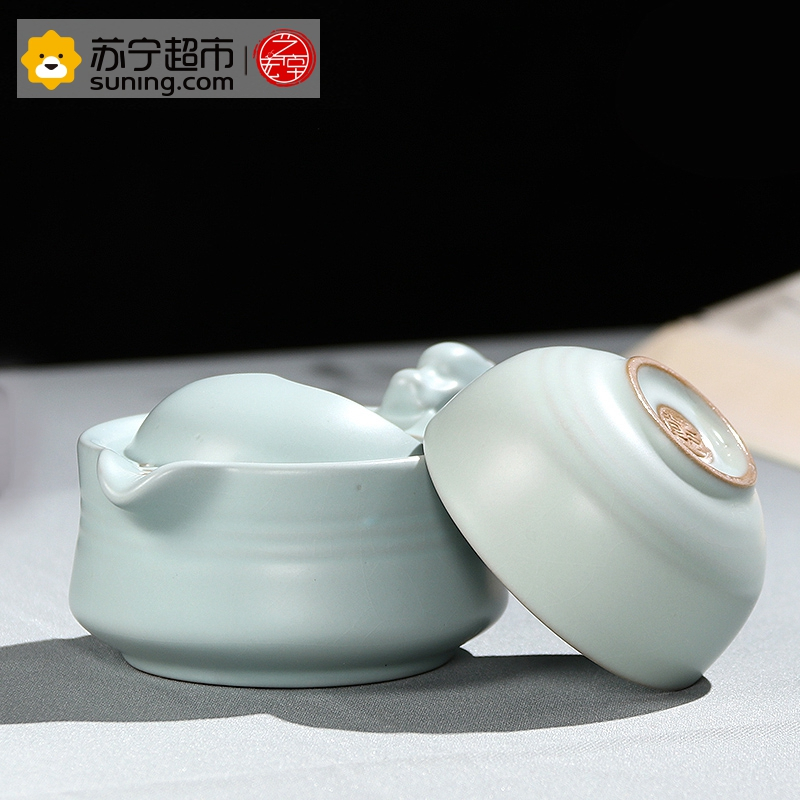 艺宏堂茶具快客杯 艺宏堂汝窑开片可养瓷器陶瓷 一壶一杯 个人泡茶快客杯