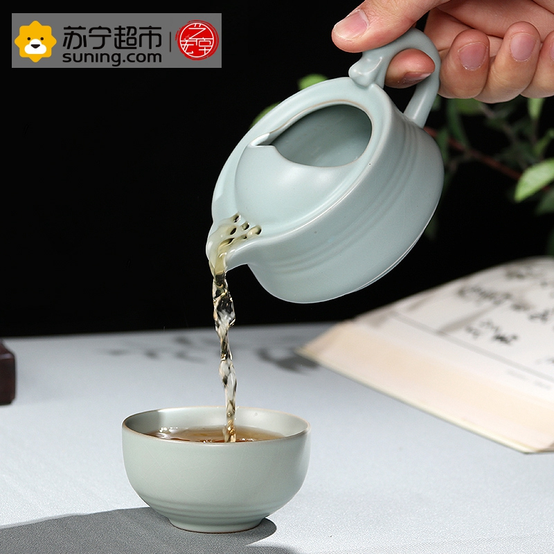 艺宏堂茶具快客杯 艺宏堂汝窑开片可养瓷器陶瓷 一壶一杯 个人泡茶快客杯
