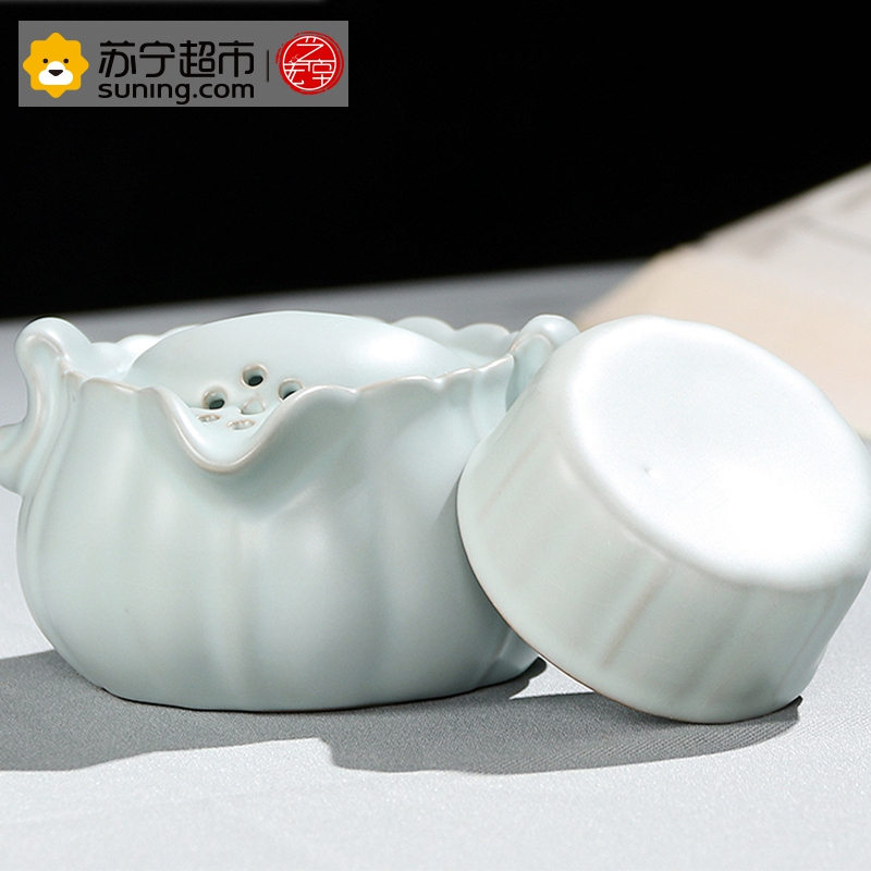 艺宏堂茶具快客杯 艺宏堂汝窑开片可养瓷器陶瓷 一壶一杯 个人泡茶南瓜快客杯