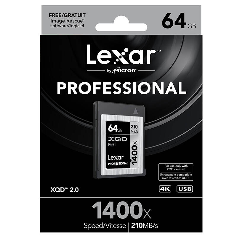 雷克沙(Lexar)XQD2.0存储卡 64GB 尼康/索尼相机专用卡 读210MB/s写185MB/s