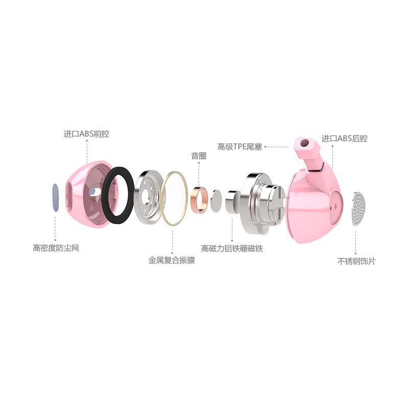 Devia通用型-乐动系列线控耳机D2-粉色