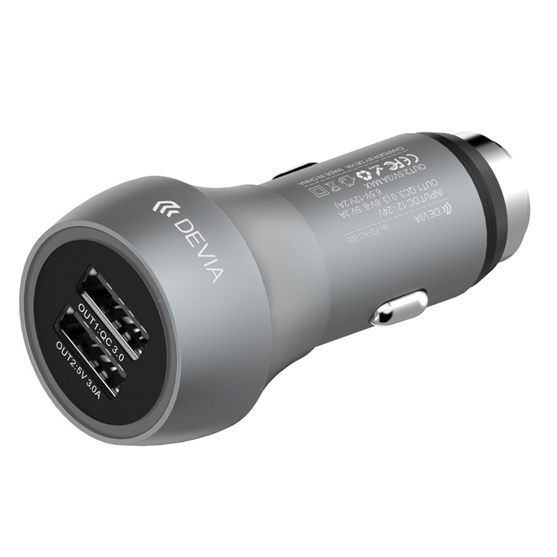 Devia 劲途系列QC3.0双USB车载充电器-深空灰