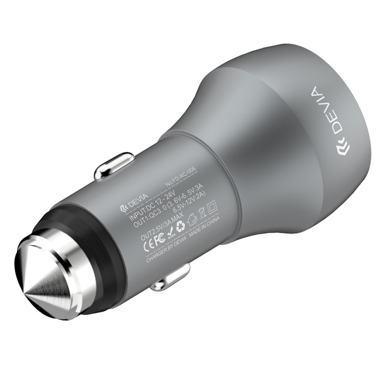 Devia 劲途系列QC3.0双USB车载充电器-深空灰