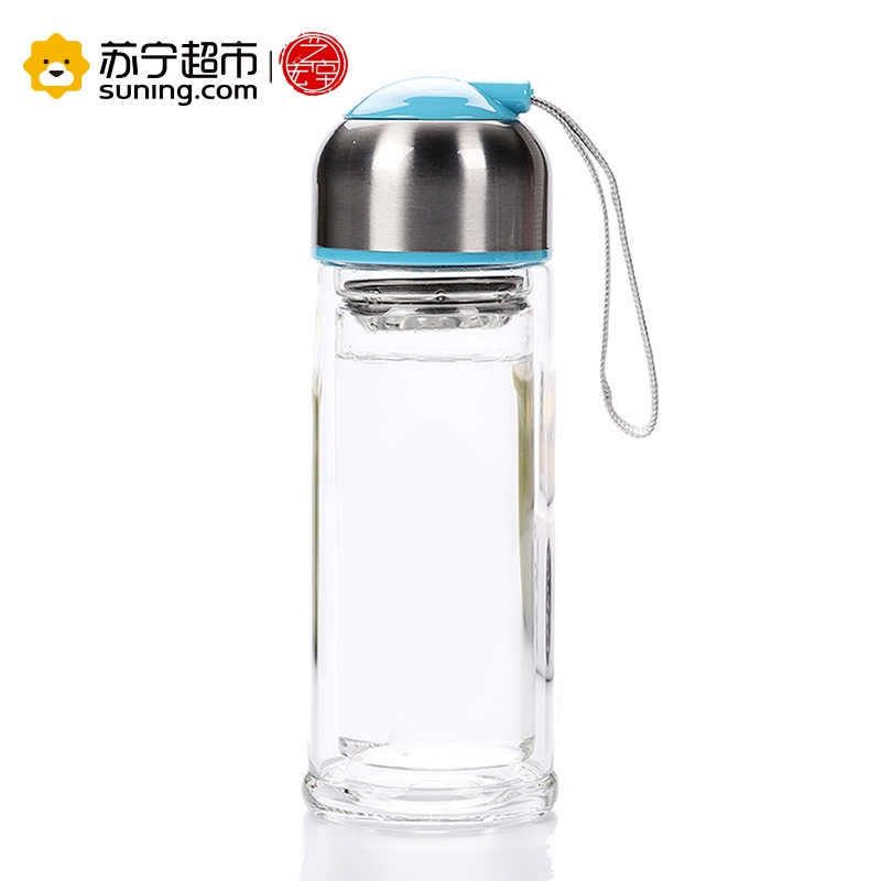 艺宏堂茶具水杯 艺宏堂双层透明蓝色玻璃杯带茶漏 创意手工水杯玻璃杯