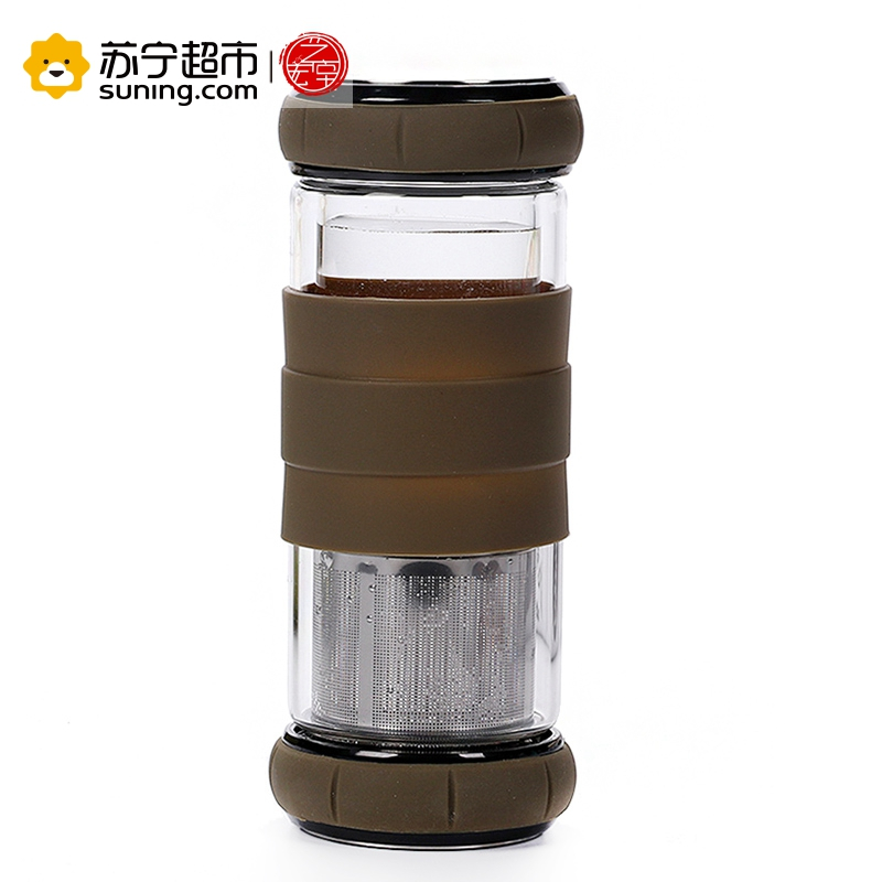 艺宏堂茶具水杯 艺宏堂双层南瓜盖 棕色玻璃水杯带茶漏 创意水杯玻璃杯