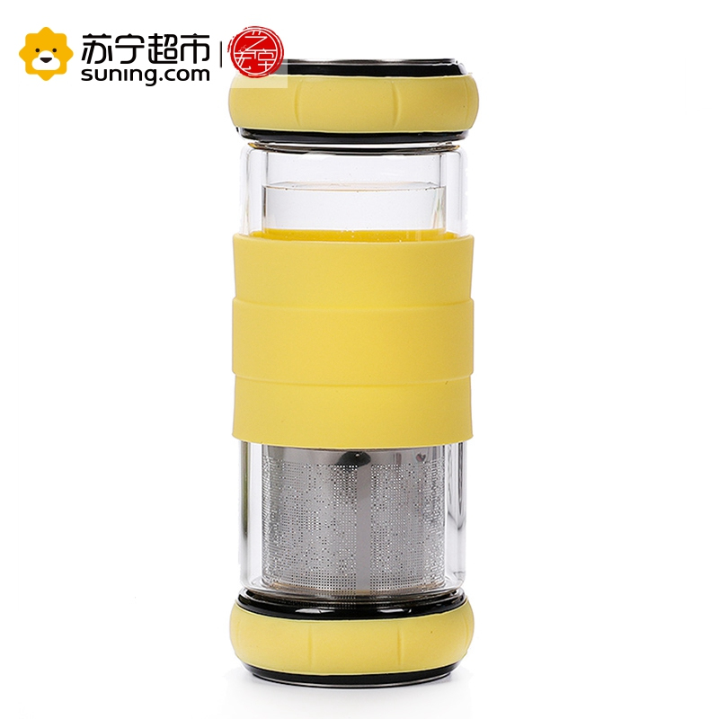 艺宏堂茶具水杯 艺宏堂双层南瓜盖 黄色玻璃水杯带茶漏 创意水杯玻璃杯