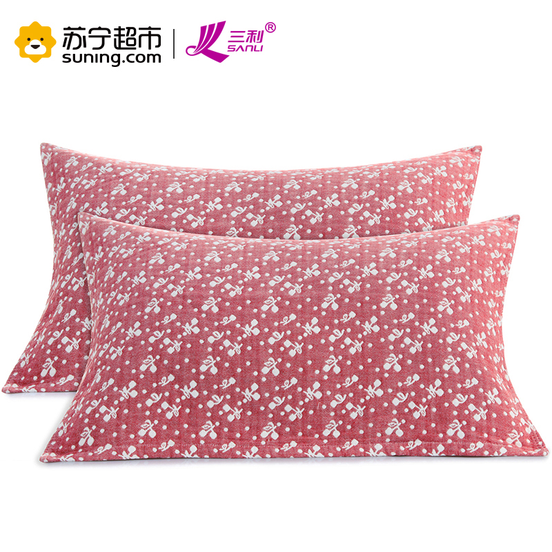 三利 纯棉提花纱布枕巾2条装 AB版正反两用 50×75cm