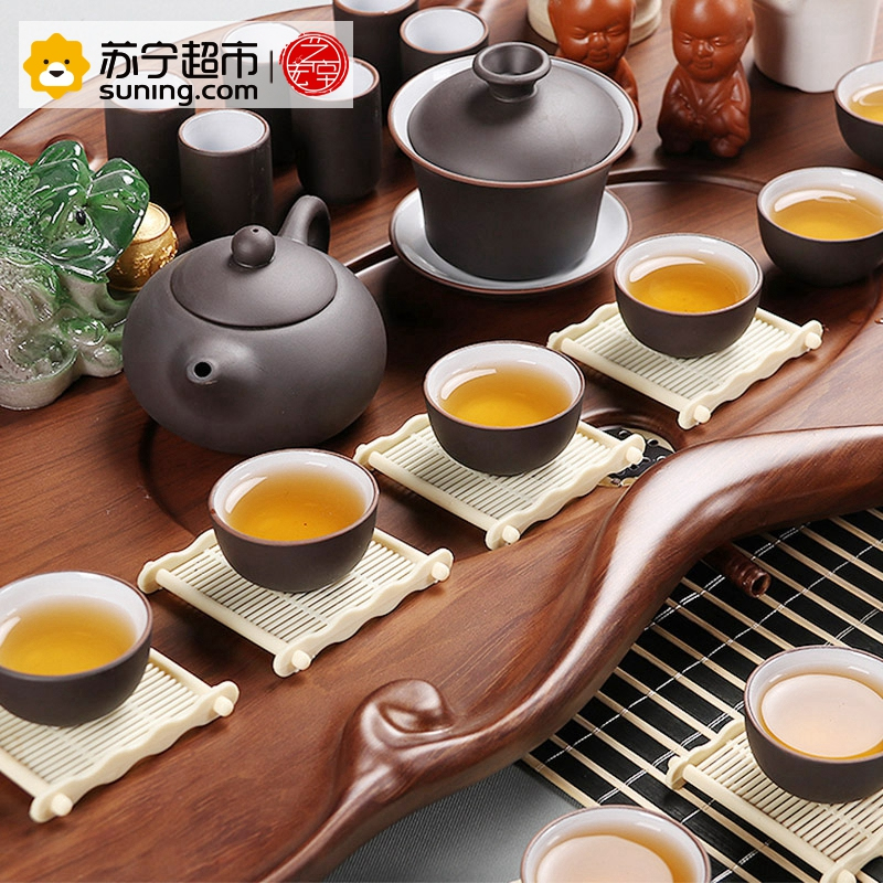 艺宏堂茶具整套茶具 艺宏堂整套 茶具套装 紫砂功夫茶具 压板貔貅内白紫砂茶具套装