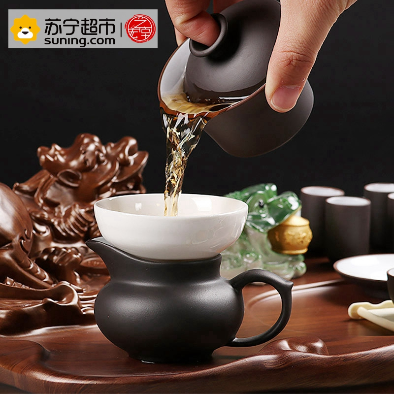 艺宏堂茶具整套茶具 艺宏堂整套 茶具套装 紫砂功夫茶具 压板貔貅内白紫砂茶具套装