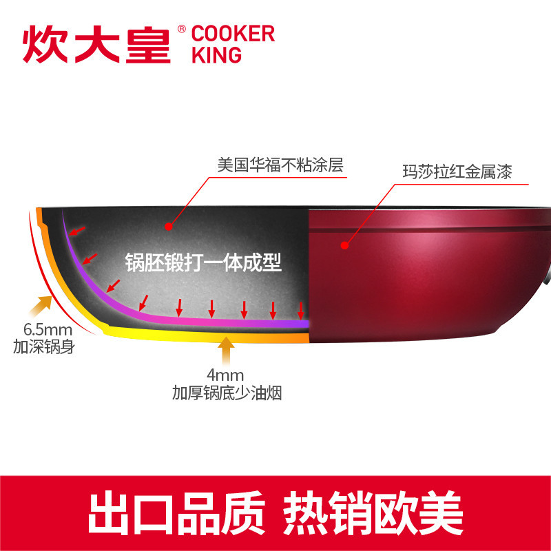 炊大皇(COOKER KING) 煎锅 J22H 欧式深煎锅加深加厚不粘锅平底锅22cm