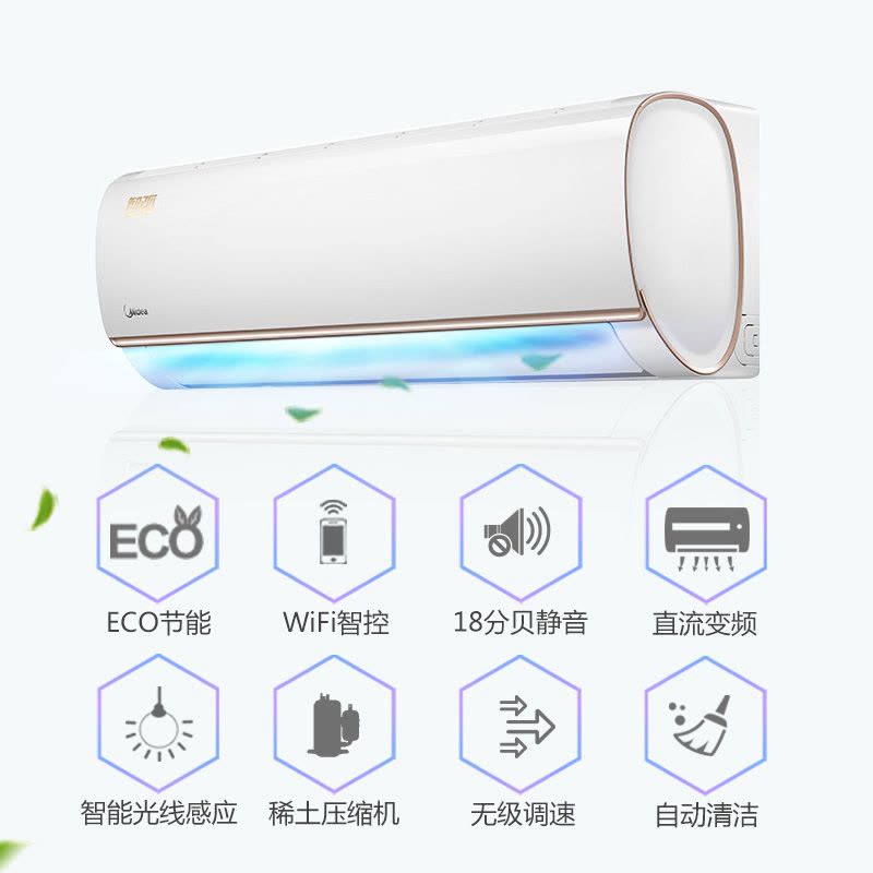 美的(Midea)1.5匹 变频 智能云控 百档风速 光敏传感 自动清洁 冷暖 挂机空调 KFR-35GW/WDBA3@图片