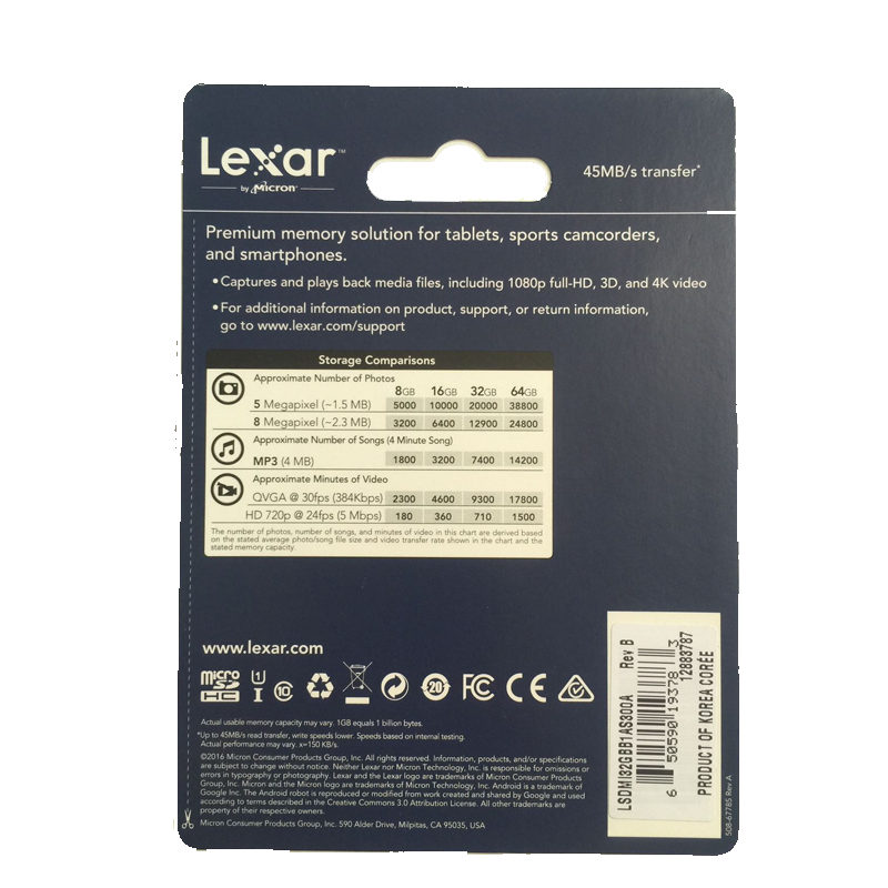 雷克沙(Lexar)TF卡 16GB 300X 读45MB/s手机存储卡(配SD卡套)