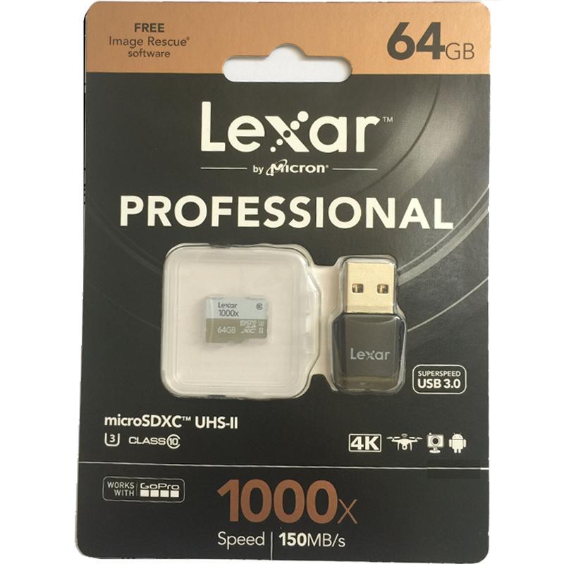 雷克沙Lexar TF卡64GB 1000X读150MB/s写45MB/s无人机运动相机手机存储卡(配读卡器)