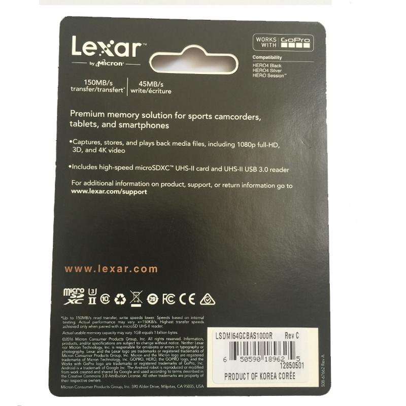 雷克沙Lexar TF卡64GB 1000X读150MB/s写45MB/s无人机运动相机手机存储卡(配读卡器)
