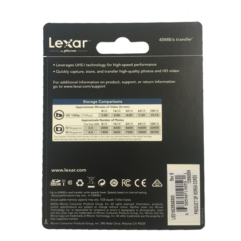 雷克沙(Lexar)SD卡 16GB 300X 读45MB/s相机存储卡