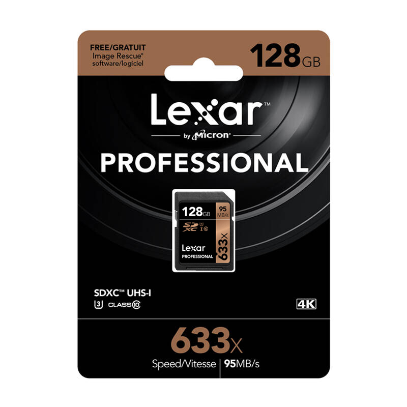 雷克沙Lexar SD卡128GB 633X读95MB/s写20MB/s相机存储卡