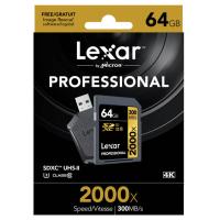 雷克沙(Lexar)SD卡 64GB 2000X读300MB/s写260MB/s相机存储卡(配读卡器USB3.0)