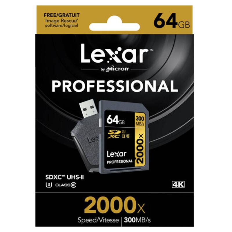 雷克沙(Lexar)SD卡 64GB 2000X读300MB/s写260MB/s相机存储卡(配读卡器USB3.0)
