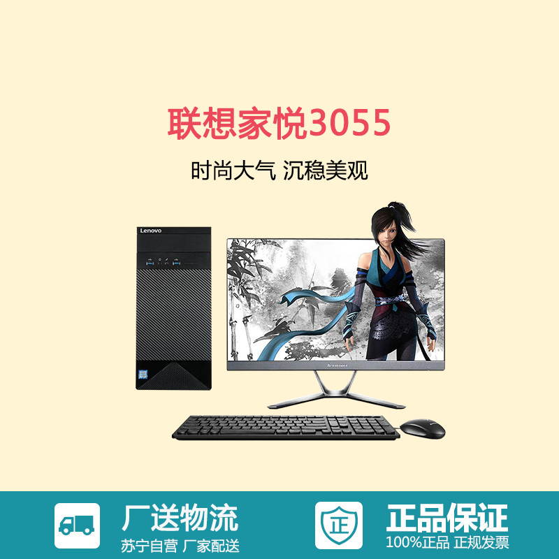 联想(Lenovo)家悦3055台机+23双超显示器(E2-7110 4G 500G 无光驱 WIFI 教育软件)