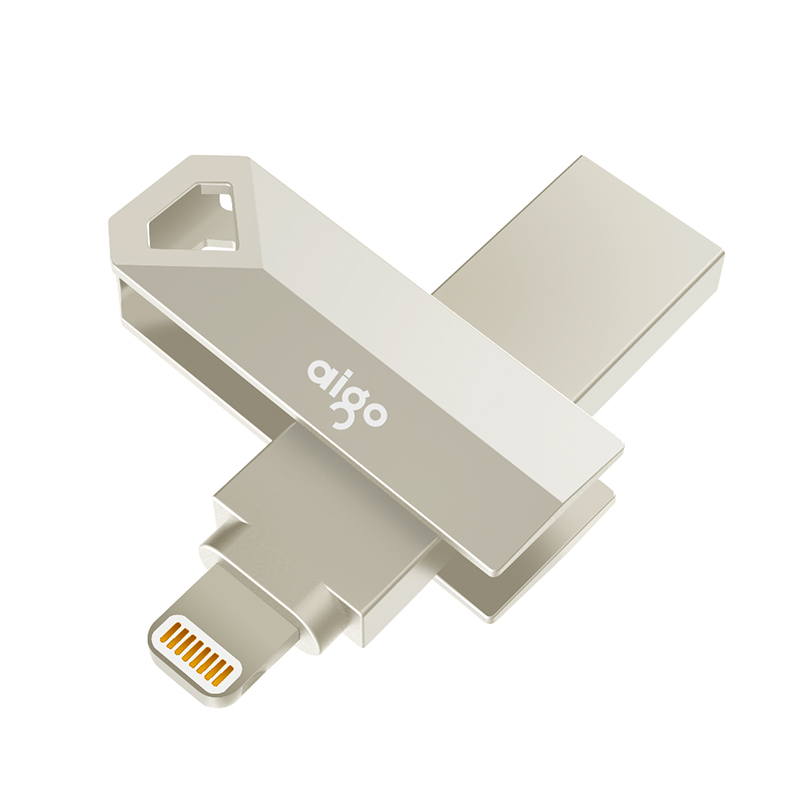 爱国者(aigo)U366 64G苹果手机U盘 USB3.0 iPhone和iPad双接口手机电脑用 银色