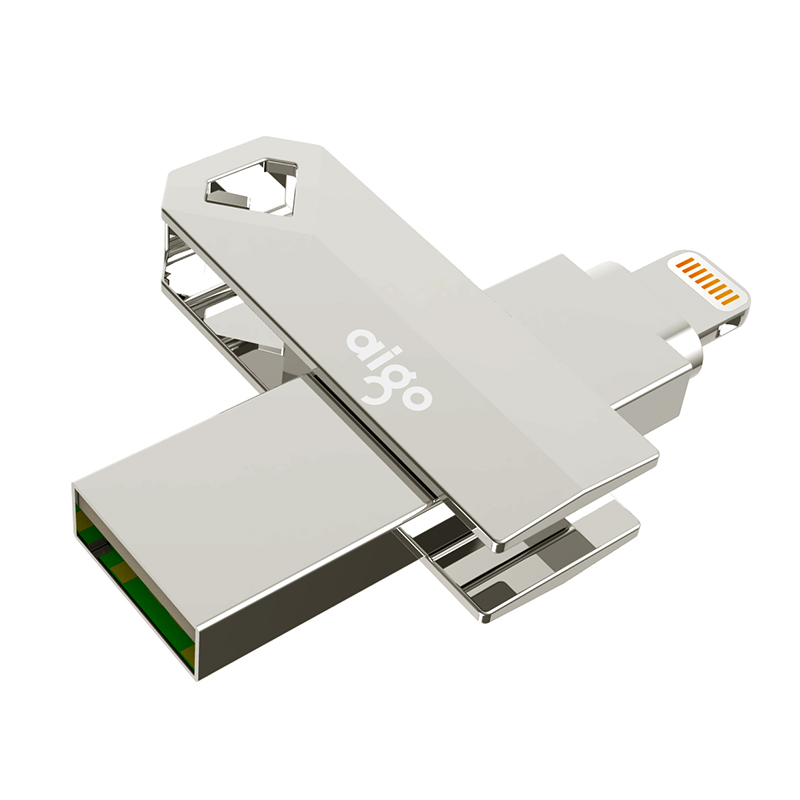爱国者(aigo)U366 64G苹果手机U盘 USB3.0 iPhone和iPad双接口手机电脑用 银色