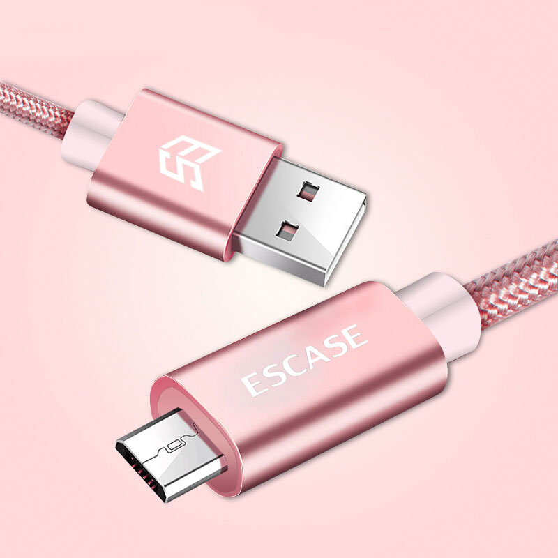 ESCASE 安卓Micro数据线/充电线 编织2A手机快充电源线 1米 适用三星/小米/魅族/索尼/华为 玫瑰金