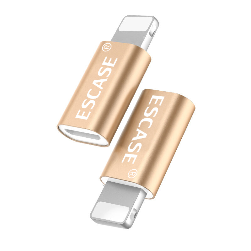 ESCASE 苹果转接头 Micro USB转苹果8PIN转接头 手机数据/充电线转换头 土豪金