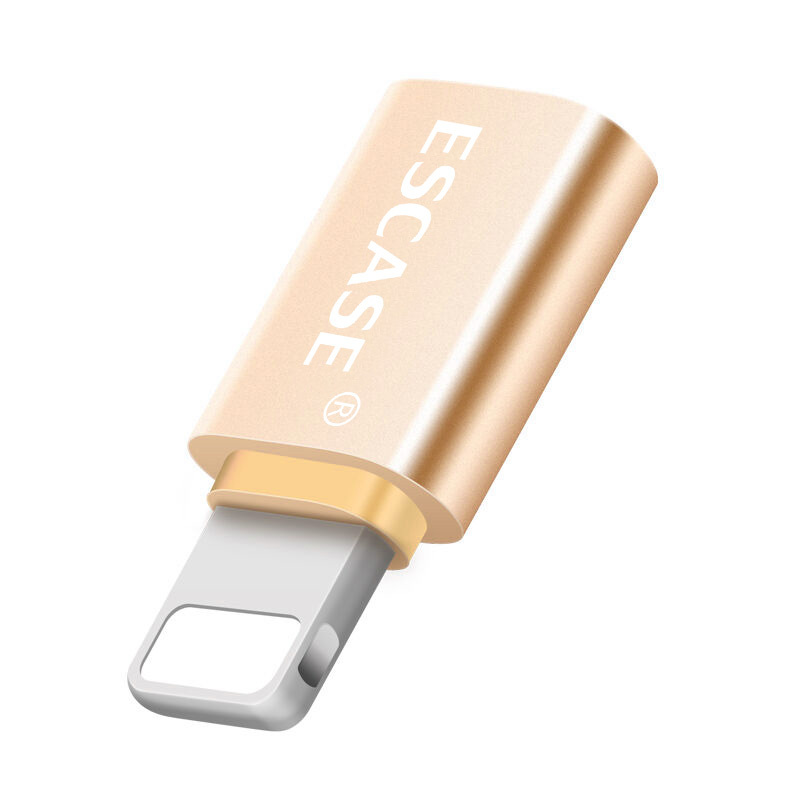 ESCASE 苹果转接头 Micro USB转苹果8PIN转接头 手机数据/充电线转换头 土豪金