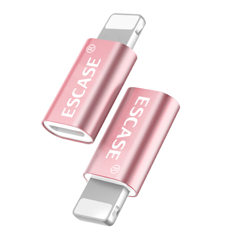 ESCASE 苹果iphone转接头 Micro USB转苹果8PIN转接头 手机数据/充电线转换头 玫瑰金