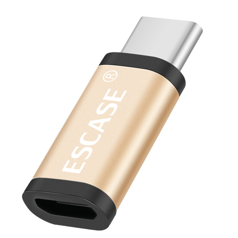 ESCASE Type-C转接头手机数据线/充电线转换头 适用小米6/5华为P10荣耀9/V8乐视2一加5等机型土豪金