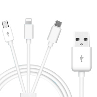 ESCASE Type-C/Micro USB/Lightning接口 三合一手机数据线/充电线 一拖三多功能数据线 白