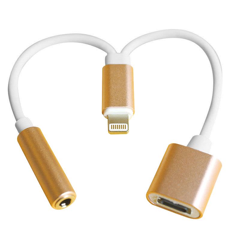ESCASE 苹果数据线 耳机转接/音频转接线二合一转换器 充电听歌二合一 线长0.3M USB接口 土豪金图片