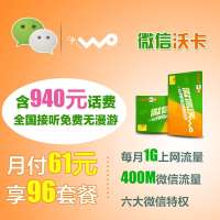 福州微信沃卡96元套餐（内含940元话费，直接到账100元，月返35元）