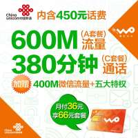 龙岩微信沃卡66元套餐(内含450元话费,直接到账90元,月返30元)