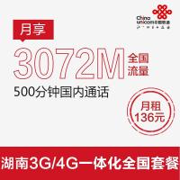 长沙联通沃4G手机卡(196套餐卡,内含720元话费,每月返60元)