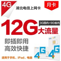 湖北电信鄂州上网月卡(3G国内国内流量/月,额外赠9G省内流量)