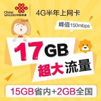 武汉联通4G 网卡17GB版 手机卡 电话卡 流量卡